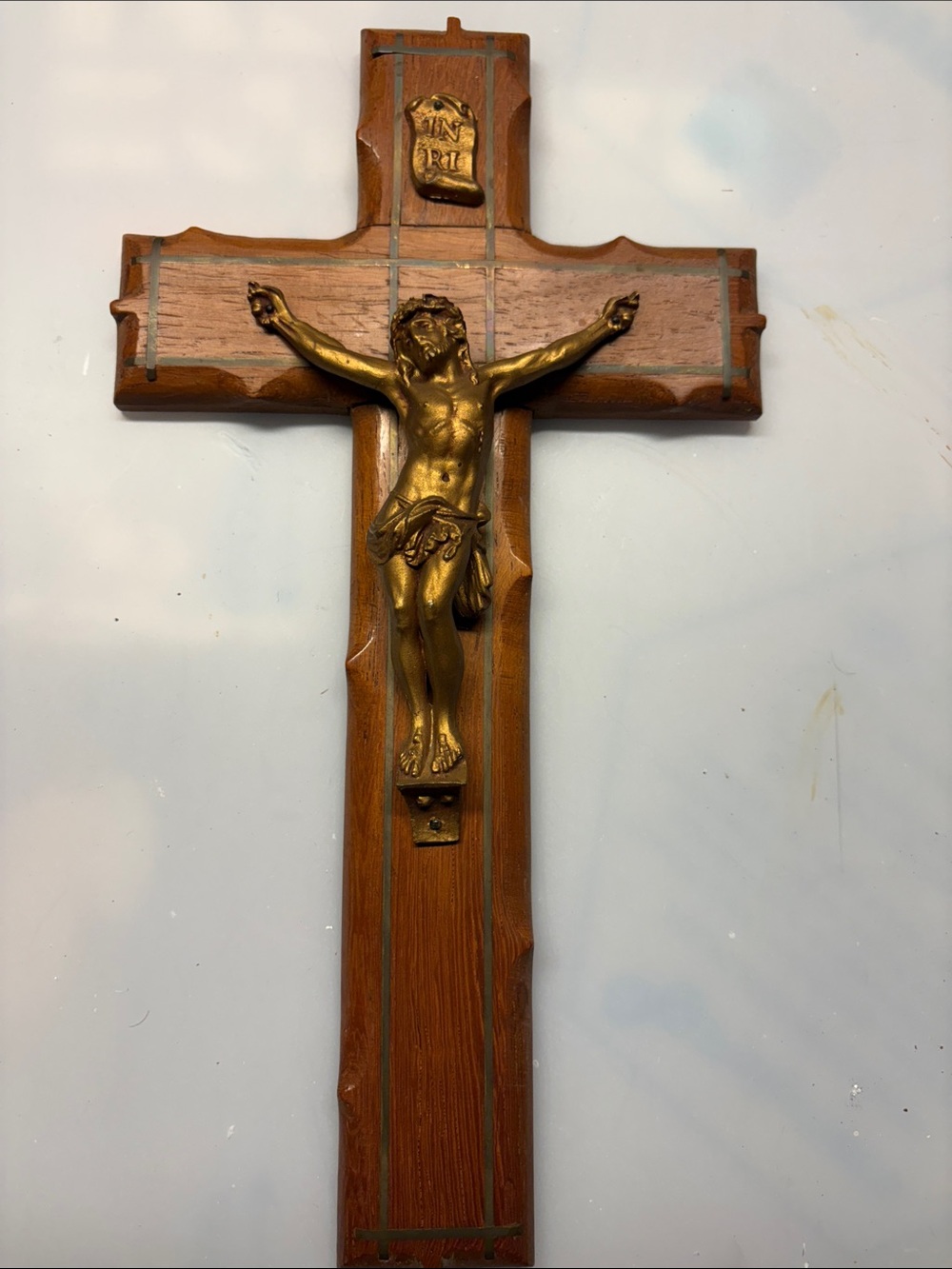 Wood Wall Crucifix with Gold-Tone Corpus